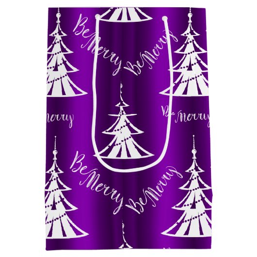 Wees vrolijk witte kerstbomen Paarse Medium Cadeauzakje (Achterkant)