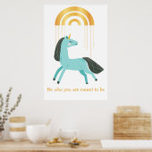 Wees wie je bent, Blauwe Unicorn Poster (Keuken)