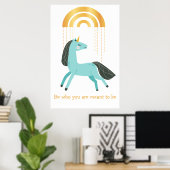 Wees wie je bent, Blauwe Unicorn Poster (Thuiskantoor)
