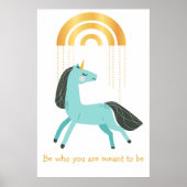 Wees wie je bent, Blauwe Unicorn Poster (Voorkant)