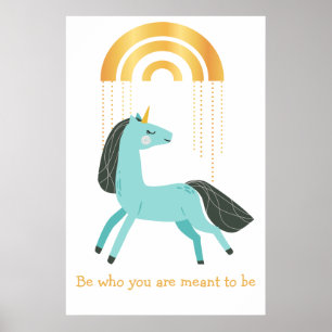 Wees wie je bent, Blauwe Unicorn Poster