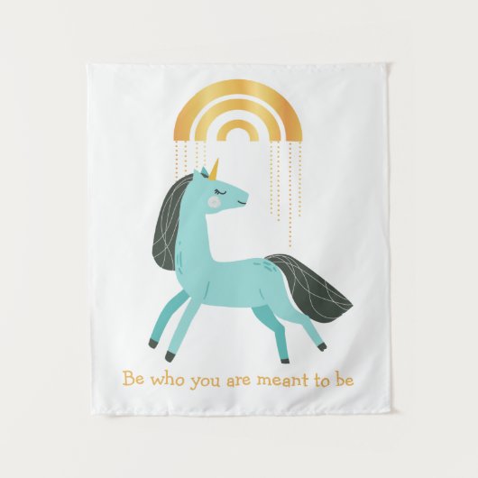 Wees wie je bent, Blauwe Unicorn Wandkleed (Voorkant)