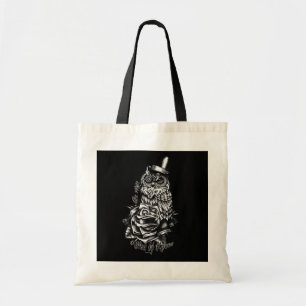 Wees wijs zwarte uil met de bovenste afbeelding. tote bag