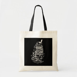 Wees wijs zwarte uil met de bovenste afbeelding. tote bag