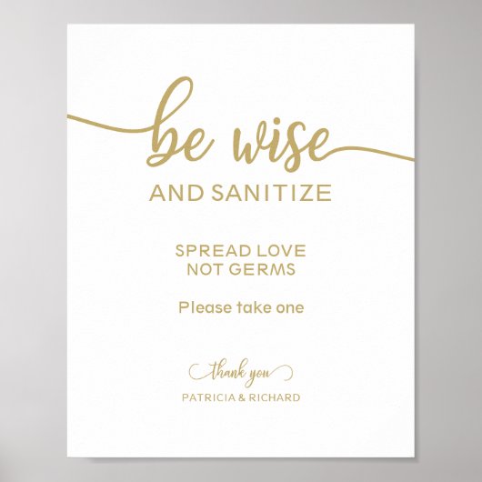 Wees Wise en anitiseer Spread Love Not Germs Sign Poster (Voorkant)