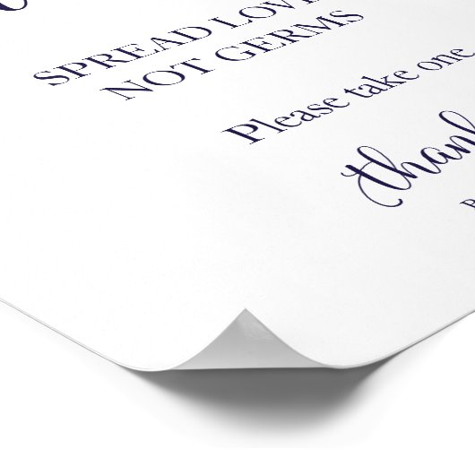 Wees Wise en anitiseer Spread Love Not Germs Sign Poster (Hoek)