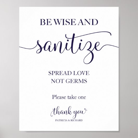 Wees Wise en anitiseer Spread Love Not Germs Sign Poster (Voorkant)