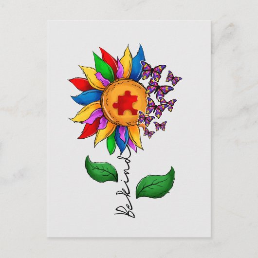 Wees zonnebloem - Autisme Awareness Briefkaart (Voorkant)
