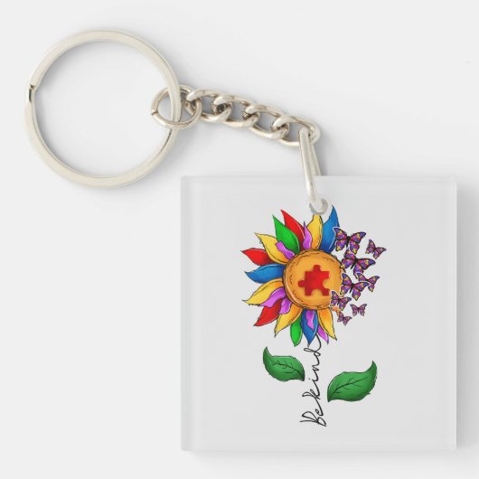 Wees zonnebloem - Autisme Awareness Sleutelhanger (Voorkant)