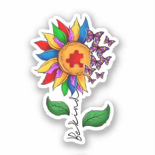 Wees zonnebloem - Autisme Awareness Sticker (Voorkant)