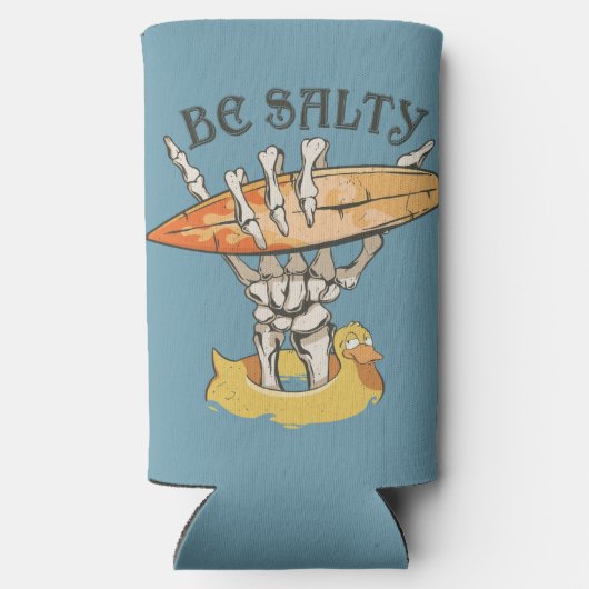 Wees zout Skelet & Surfboard Seltzer Blikjeskoeler (Achterkant)