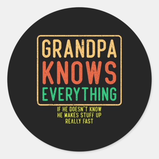 Weet alles grappige opa vaders dag ronde sticker (Voorkant)