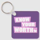 Weet dat je het waard bent van jezelf meer slogan  sleutelhanger (Voorkant)