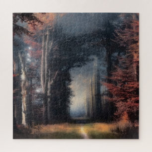 Weg aan licht in een boombos legpuzzel