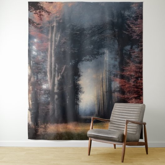 Weg aan licht in een boombos wandkleed (In situ)