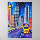 Weg, auto's en stad | AI Art Poster (Voorkant)