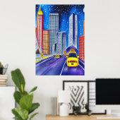 Weg, auto's en stad | AI Art Poster (Thuiskantoor)