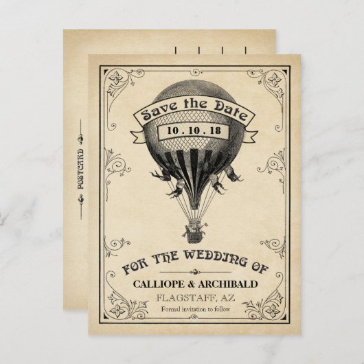 Weg-ballonvaarding met warme lucht Aankondigingskaart (Voorkant / Achterkant)