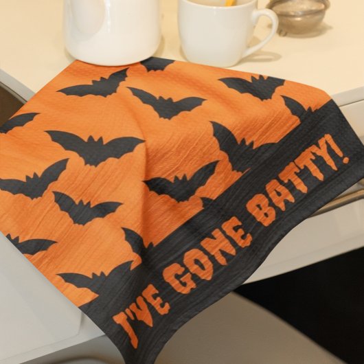 Weg Batty! Sinaasappel en zwart Halloween Theedoek