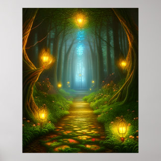 Weg door betoverende bosrijke kunst poster