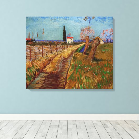 Weg door een veld, Willows door Vincent van Gogh Canvas Afdruk (Insitu (Houten vloer))