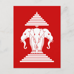 Weg drie kopende olifant Lao/Laos vlag Briefkaart
