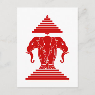Weg drie kopende olifant Lao/Laos vlag Briefkaart
