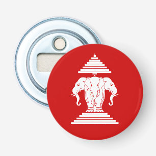 Weg drie kopende olifant Lao/Laos vlag Button Flesopener
