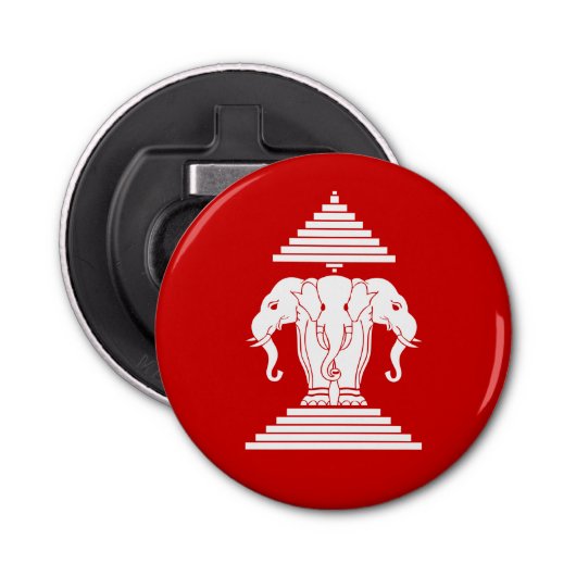 Weg drie kopende olifant Lao/Laos vlag Button Flesopener (Voorkant)