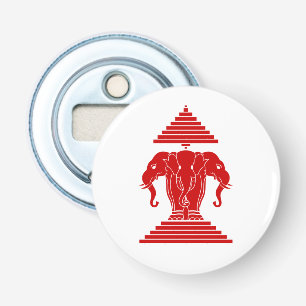 Weg drie kopende olifant Lao/Laos vlag Button Flesopener