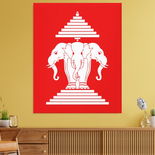Weg drie kopende olifant Lao/Laos vlag Canvas Afdruk (Insitu (Woonkamer))