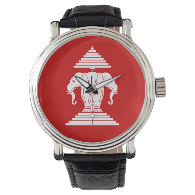 Weg drie kopende olifant Lao/Laos vlag Horloge (Voorkant)