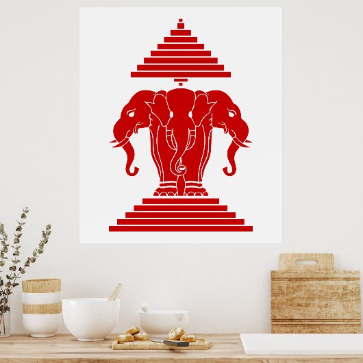 Weg drie kopende olifant Lao/Laos vlag Poster (Keuken)