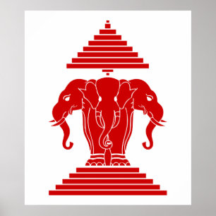 Weg drie kopende olifant Lao/Laos vlag Poster