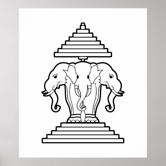 Weg drie kopende olifant Lao/Laos vlag Poster (Voorkant)
