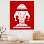 Weg drie kopende olifant Lao/Laos vlag Poster (Keuken)