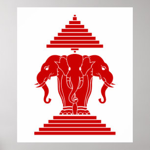 Weg drie kopende olifant Lao/Laos vlag Poster