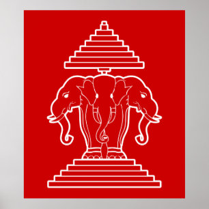 Weg drie kopende olifant Lao/Laos vlag Poster