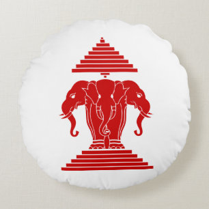 Weg drie kopende olifant Lao/Laos vlag Rond Kussen