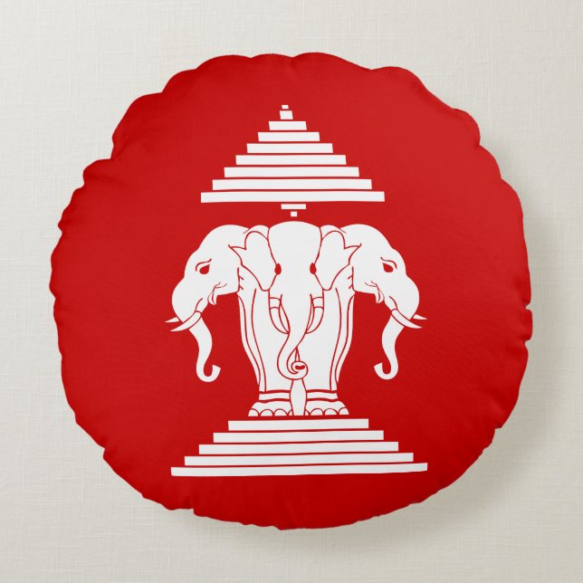 Weg drie kopende olifant Lao/Laos vlag Rond Kussen (Voorkant)