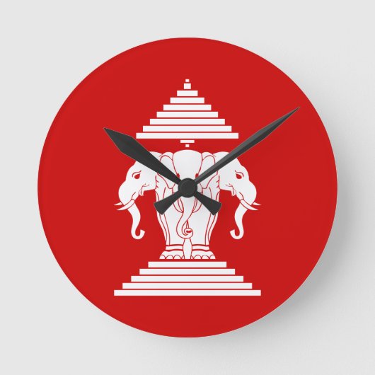 Weg drie kopende olifant Lao/Laos vlag Ronde Klok (Voorkant)