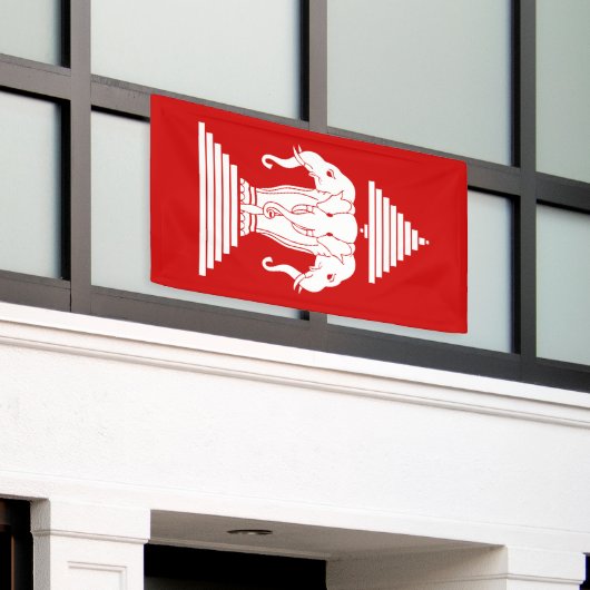Weg drie kopende olifant Lao/Laos vlag Spandoek (Buitenkant Gebouw)