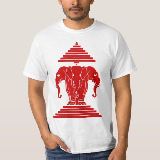 Weg drie kopende olifant Lao/Laos vlag T-shirt (Voorkant)