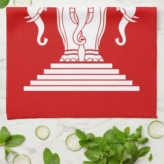 Weg drie kopende olifant Lao/Laos vlag Theedoek (Gevouwen)