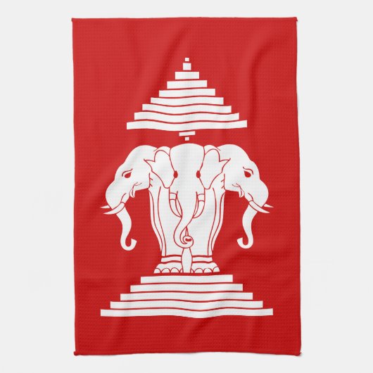 Weg drie kopende olifant Lao/Laos vlag Theedoek (Verticaal)