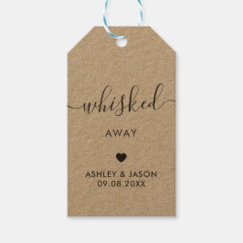 Weg gedraaid, Whisk Favor, Labels met weddenschap Cadeaulabel