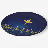 Weg in een Manger donkerblauwe feestelijke Sterren Papieren Bordje (Gekanteld)