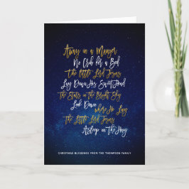 Weg in een Manger Gold White Script Christmas Caro Feestdagen Kaart