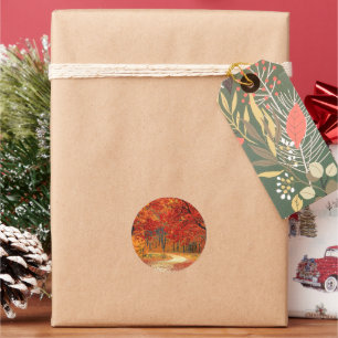 Weg in het bos, herfst, ronde sticker