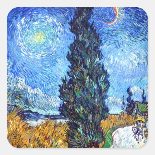 Weg met Cypress en Star landscape art Van Gogh Vierkante Sticker (Voorkant)